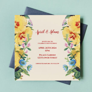 Vintage Spring yellow Floral Wedding Invitation