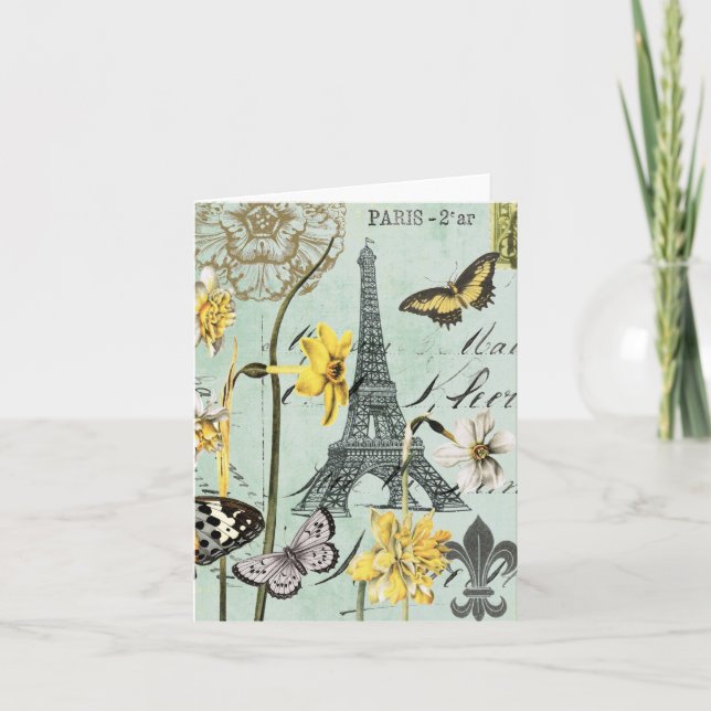 Vintage Springtime in Paris Eiffel Tower Notecard (Front)