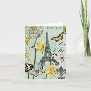 Vintage Springtime in Paris Eiffel Tower Notecard