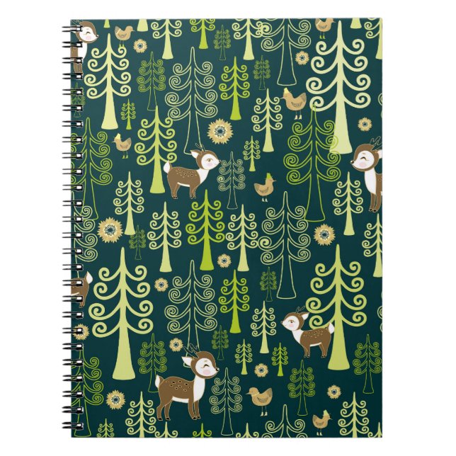 Vintage spruce trees, deer pattern. notebook (Front)