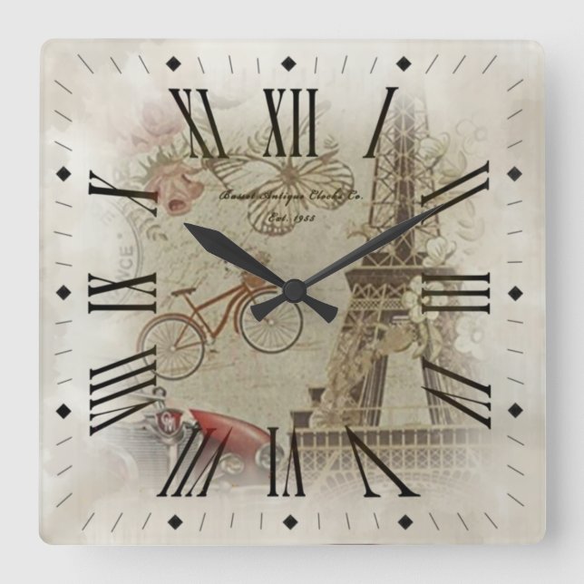 Vintage Square Wall Clock (Front)