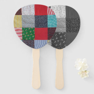 vintage squares of colourful patchwork fabric hand fan