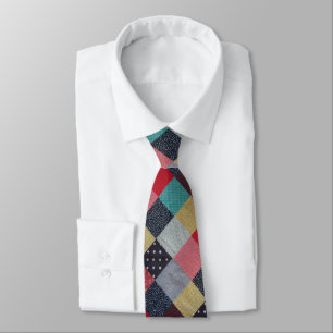 vintage squares of patchwork fabric colourful tie