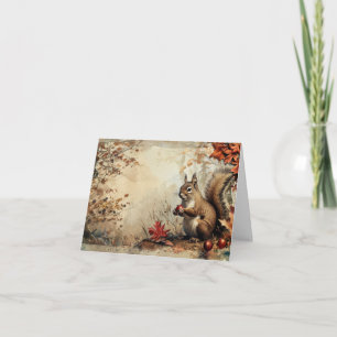 Vintage Squirrel and Acorns in Autumn Blank Note Card