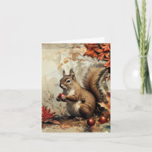 Vintage Squirrel and Acorns in Autumn Vert Blank