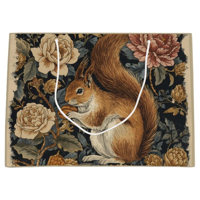 Vintage Squirrel and Flowers Pattern  Large Gift Bag (Front)