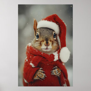 Vintage Squirrel Christmas Print, Retro Holiday Poster