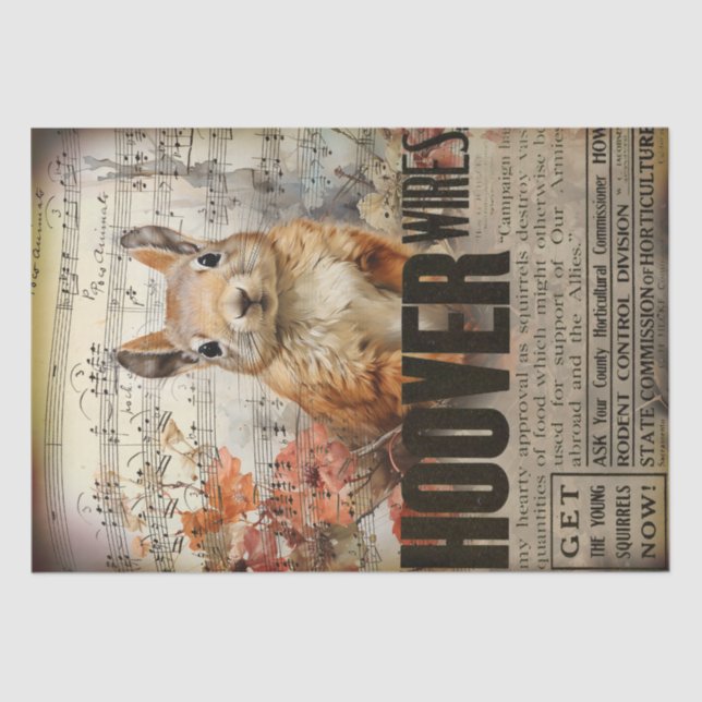 Vintage Squirrel Ephemera Decoupage Tissue Paper (Front)