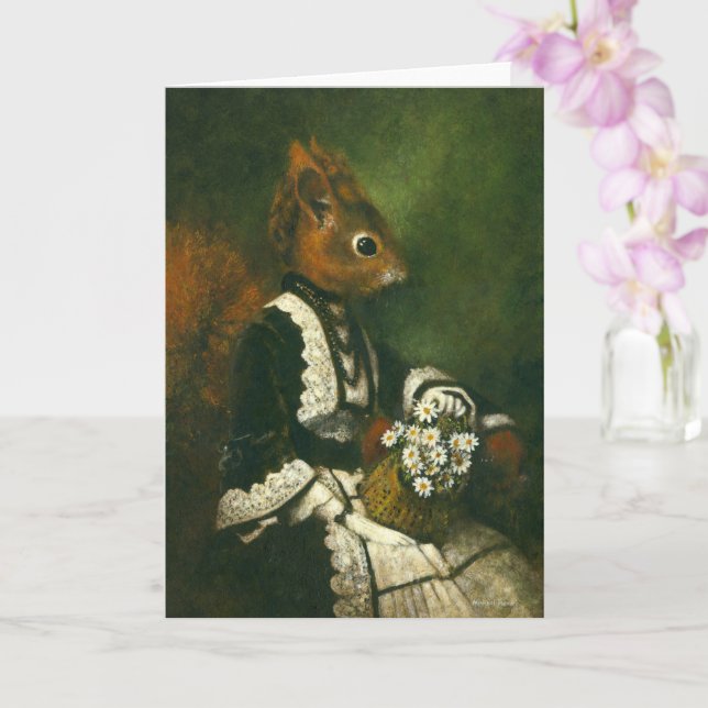 Vintage Squirrel Lady Greetings Card (Orchid)