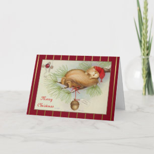 Vintage Squirrel, pine and acorn Christmas Card