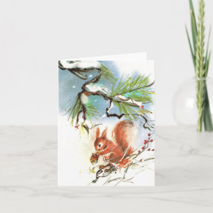 Vintage Squirrel Winter Scene Christmas Card