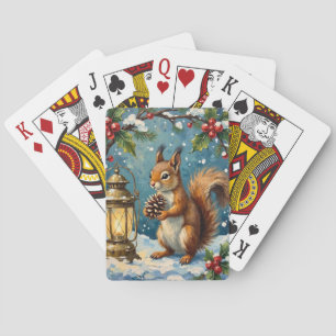 Vintage Squirrel with Christmas Lantern Winter Playing Cards