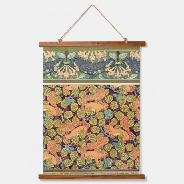 Vintage Squirrels and Blue Birds Nature art  Hanging Tapestry (Front)