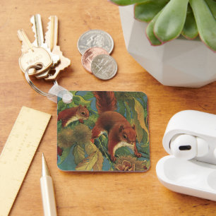 Vintage Squirrels, Forest Creatures, Wild Animals Keychain