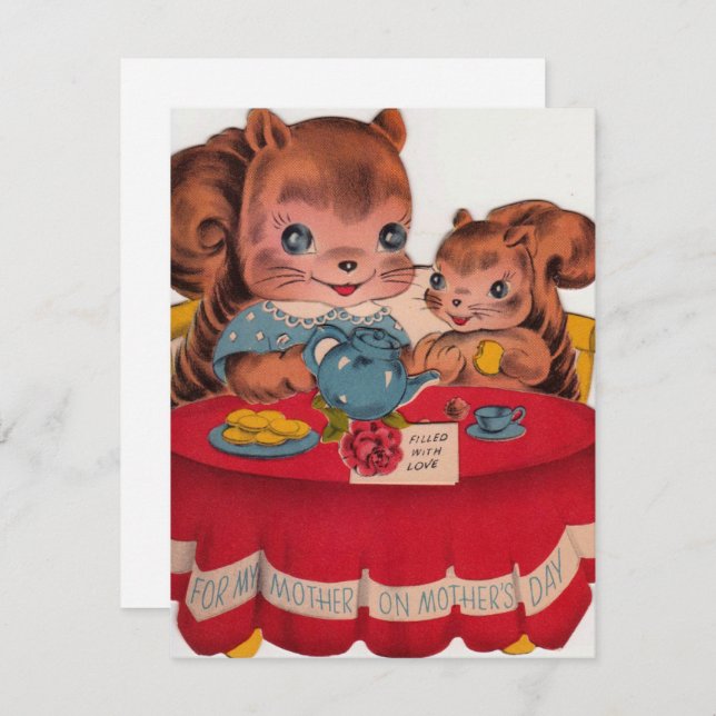 Vintage Squirrels Happy Mothers Day Holiday Card (Front/Back)