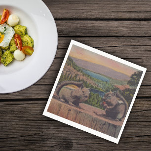 Vintage Squirrels Mountain Scene Napkin