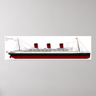 Vintage SS Ile de France Ocean Liner Diagram Poster