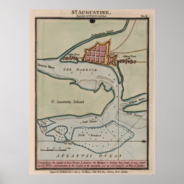 Vintage St Augustine FL Map (1802) Poster (Front)