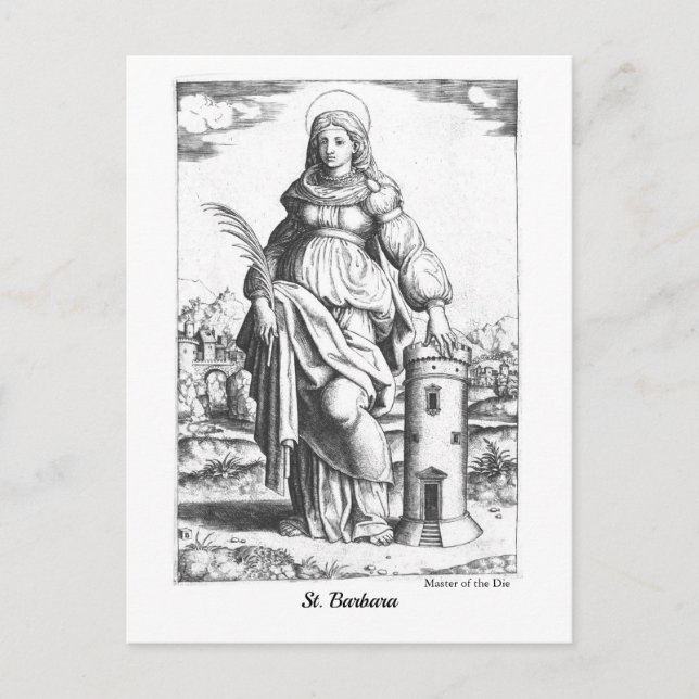 Vintage St. Barbara Medieval Saint Art Colouring Postcard (Front)