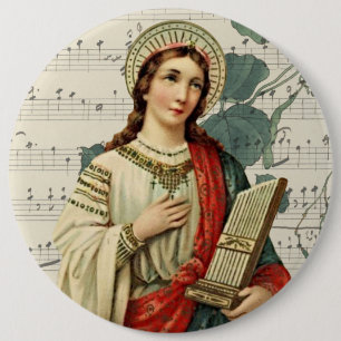 Vintage St. Cecilia Patron Saint of Musicians 6 Inch Round Button