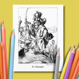Vintage St. Christopher Medieval Fine Art Colourin Postcard
