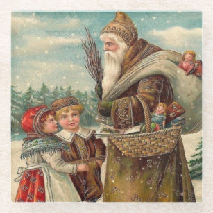 Vintage St. Nicolas Gifts for Kids Glass Coaster