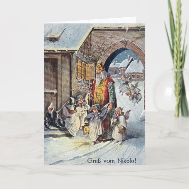 Vintage St. Nikolas German Christmas Greeting Card (Front)