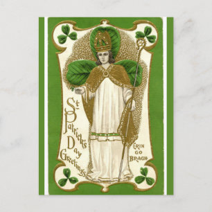 Vintage St Patrick With a Staff Postcard