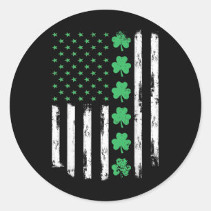 Vintage St Patricks Day American Flag Shamrocks Me Classic Round Sticker
