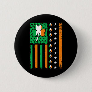 Vintage St Patricks Day American Usa Flag Shamrock 2 Inch Round Button
