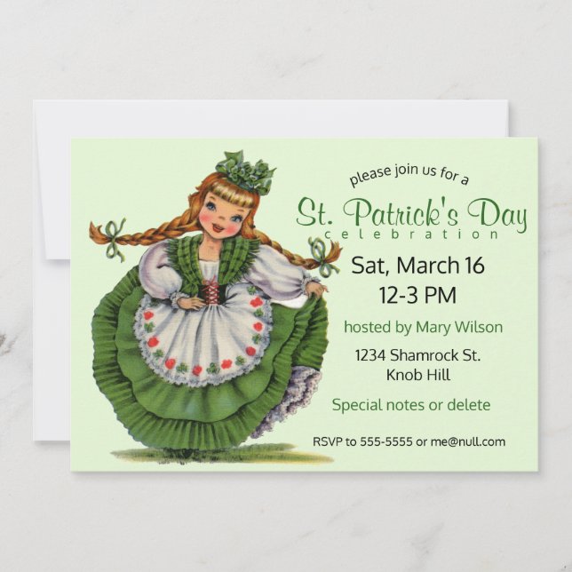 Vintage St. Patrick's Day Girl Invitation (Front)