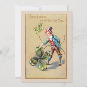 Vintage St. Patrick's Day Good Fortune Shamrock Holiday Card
