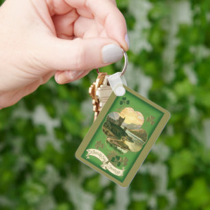 Vintage St. Patricks Day Greetings Castle Shamrock Keychain