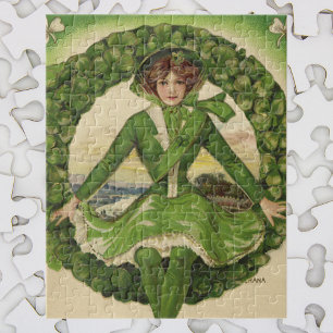 Vintage St. Patrick's Day Greetings, Clover Lassy Jigsaw Puzzle