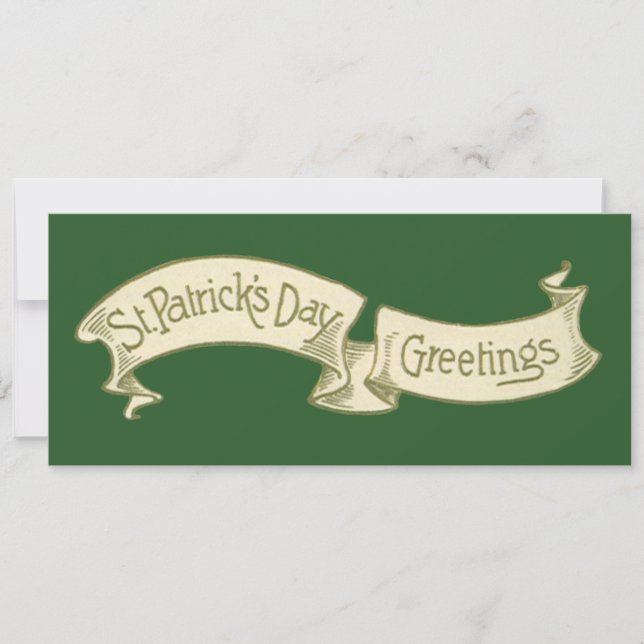 Vintage St. Patrick's Day Greetings Golden Banner Card (Front)