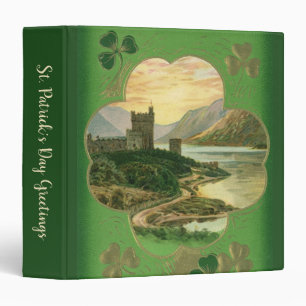 Vintage St. Patricks Day Greetings Shamrock Castle Binder