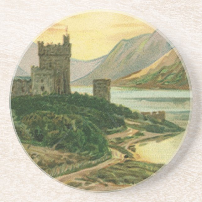 Vintage St. Patricks Day Greetings Shamrock Castle Coaster (Front)