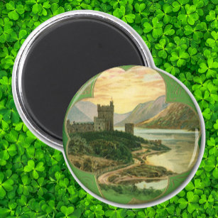 Vintage St. Patricks Day Greetings Shamrock Castle Magnet