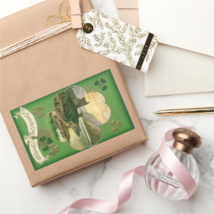 Vintage St. Patricks Day Greetings Shamrock Castle Sticker