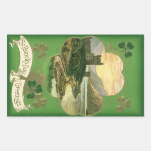 Vintage St. Patricks Day Greetings Shamrock Castle Sticker