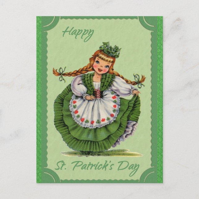 Vintage St Patricks Day Irish Girl Green Postcard (Front)