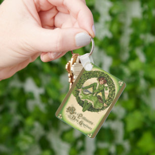 Vintage St. Patrick's Day, Irish Lass in a Wreath Keychain