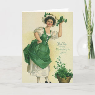 Vintage St. Patrick's Day Irish Lass with Clovers Card