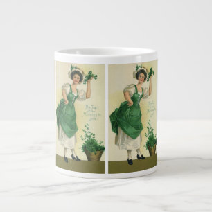Vintage St. Patrick's Day Irish Lass with Clovers Large Coffee Mug