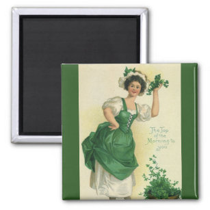 Vintage St. Patrick's Day Irish Lass with Clovers Magnet