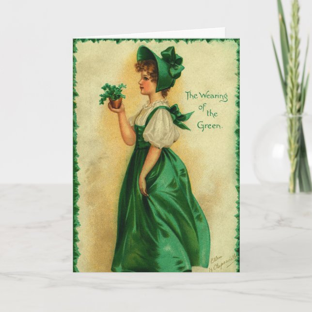 Vintage St. Patrick's Day Lass Wearing Green Card (Front)
