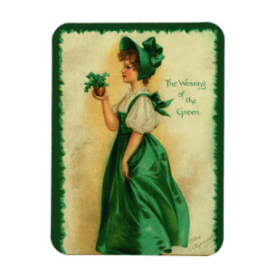 Vintage St. Patrick's Day Lass Wearing Green Magnet
