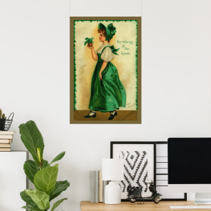 Vintage St. Patrick's Day Lass Wearing Green Poster