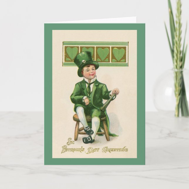 Vintage St. Patrick's Day Leprechaun Greeting Card (Front)
