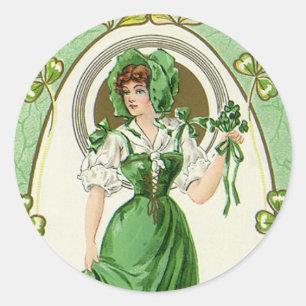 Vintage St. Patrick's Day, My Pretty Irish Colleen Classic Round Sticker